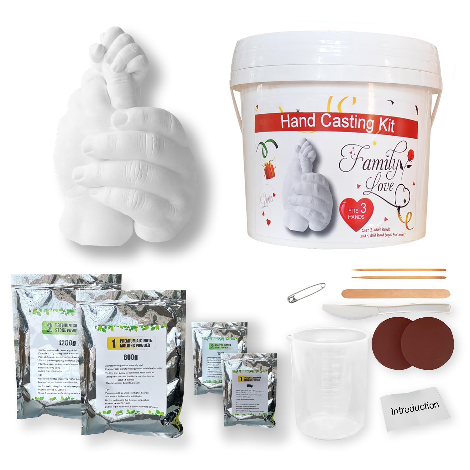 Family Hand Casting Kit with Practice Kit - Casts 3 Person Hands Keepsakes- DIY Plaster Hand Molding Kit