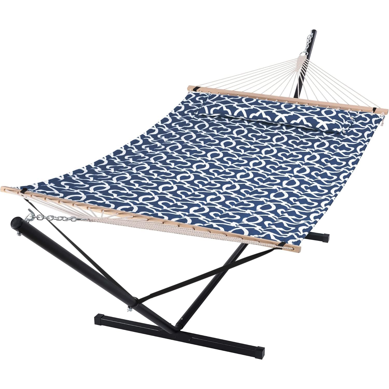 SUNCREAT Two Person Hammock with Stand, 475 lbs Capacity, Blue Pattern