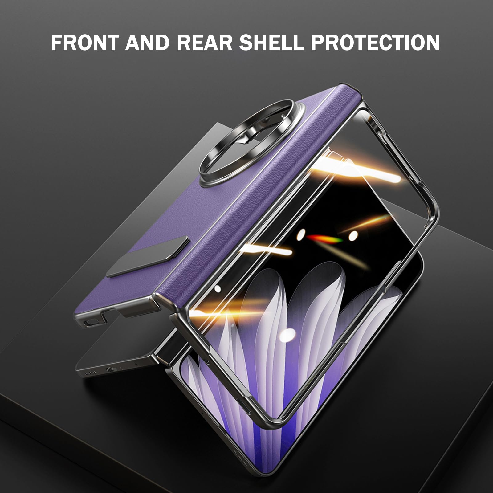 Guscio per Oppo Find N5, Vera Pelle Custodia Supporto Rotabile Cerniera Anti-Graffio Pellicola Proteggi Schermo Antiurto Cover,Bianca,Find N5