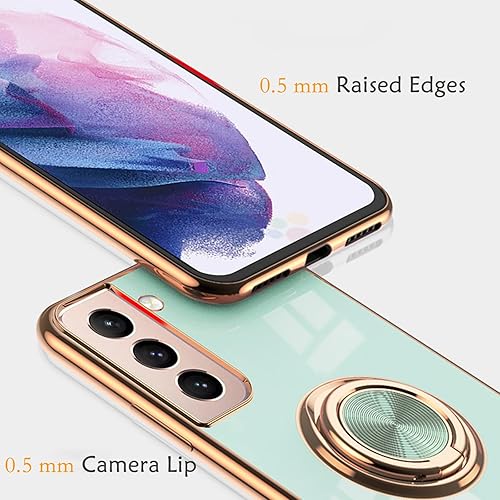 Miniatura 6 de aowner Funda para Samsung Galaxy S21 Ultra Ring Holder Case Shiny Plating Rose Gold Edge 360 Degree Rotation Kickstand para mujeres y niñas,