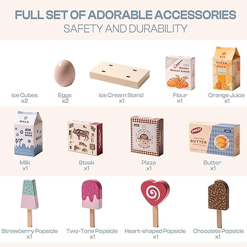 Miniatura 5 de ROBOTIME - Refrigerador de madera de juguete, para niños pequeños y grandes, con máquina de hielo y alimentos, juego de cocina de simulación para