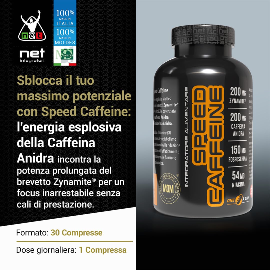 Net Integratori SPEED CAFFEINE – 30 capsule – Integratore Pre-Workout con Caffeina Anidra e Estratto di Mango Zynamite® per Energia Focus Mentale e Attivazione Fisica contro lo Stress Psico-Fisico