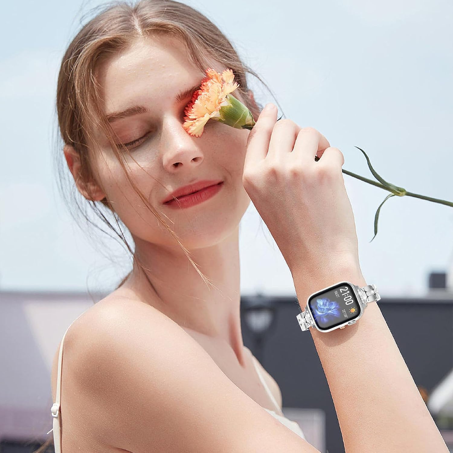 Diamond Jewelry Metal Bands for Apple Watch 38mm 40mm 41mm 42mm 44mm 45mm 49mm, Shiny Rhinestone Bracelet Wristband for iWatch Series 9/8/7/6/5/4/3/2/1/SE/Ultra