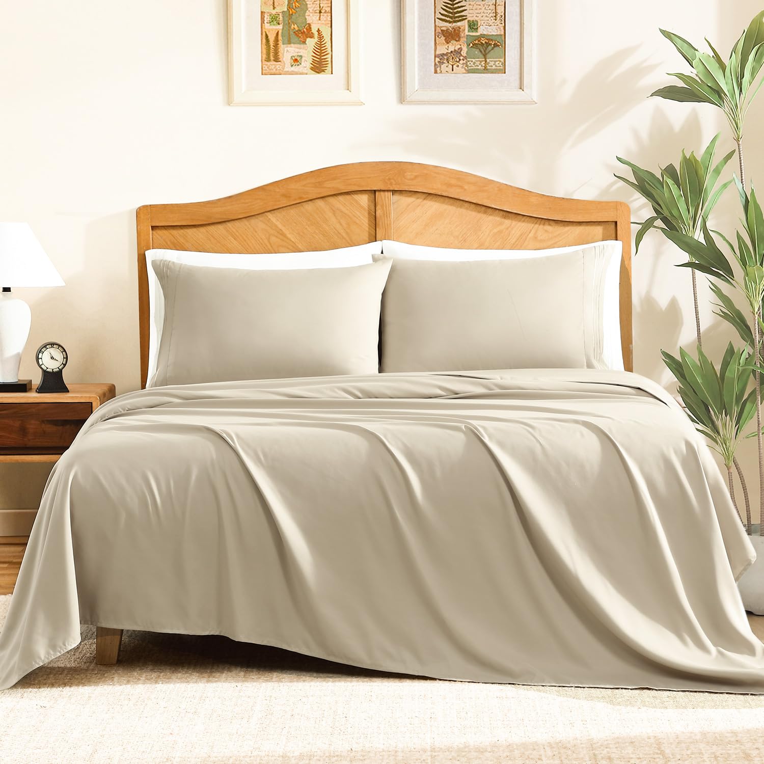 ClevaHome Queen Size Sheet Set in Sandy Beige