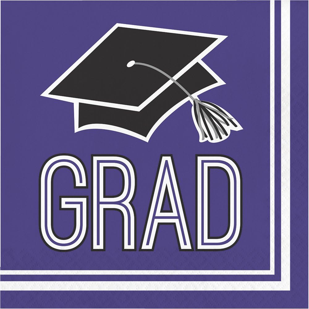 Creative Converting 360 Count School Spirit Paper Beverage Napkins for Graduation Party, White