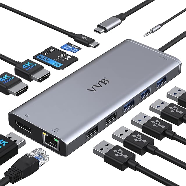 USB C Docking Station Dual HDMI Multiport Adapter for Dell HP, 13 IN 1 USB C Hub Triple Monitor Thunderbolt 3/4 Dock with 2 HDMI, DP, Ethernet, 5 USB, SD/TF, 100W, 3.5mm Audio/Mic for Macbook, Lenovo
