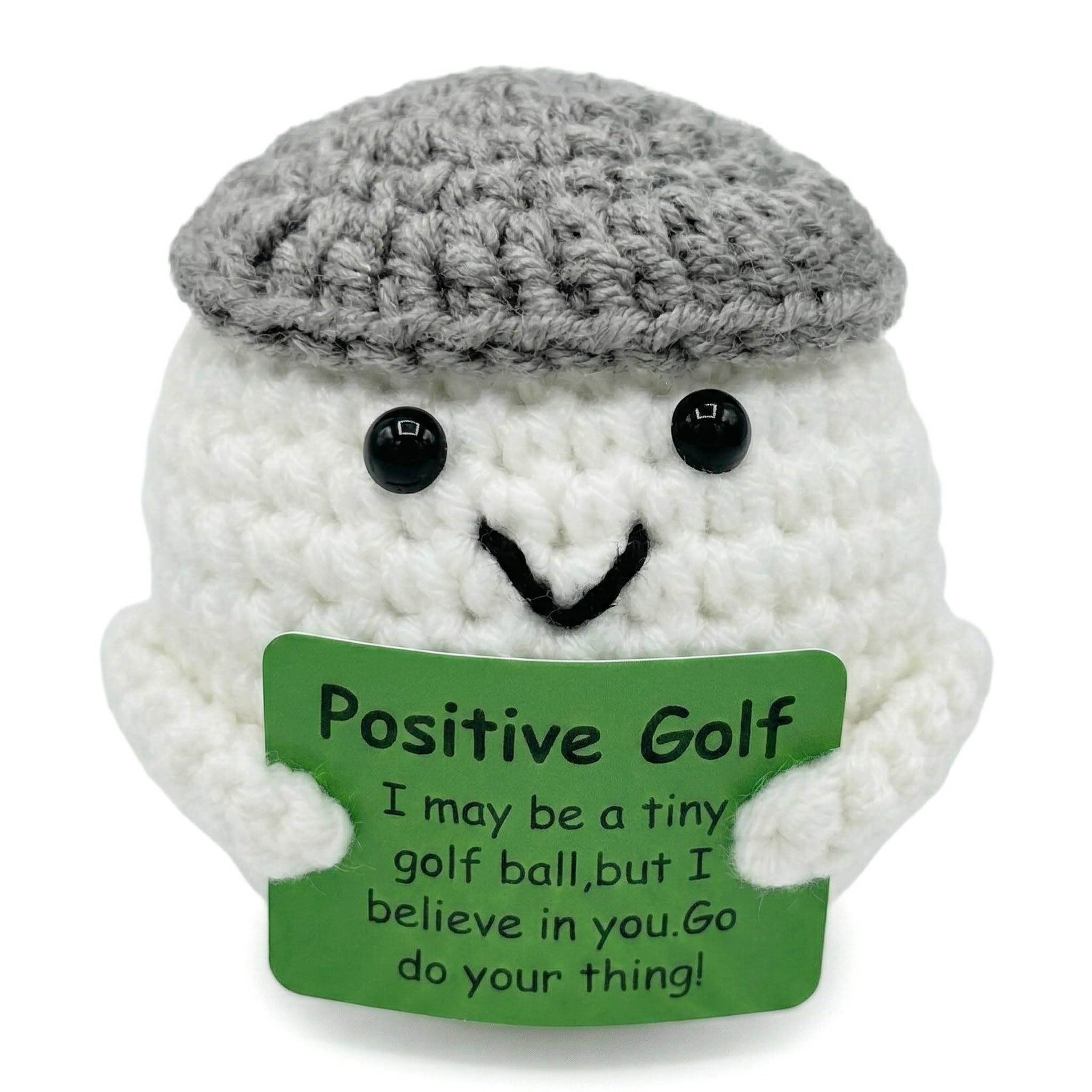 Funny Positive Golf Gifts for Men, Hand-Crocheted Wool Knitted Golf Doll with Inspirational Cards, Cute Golf Ball Doll Emotional Support Gift for Golf Lovers, Christmas,Birthday,Graduation(grey)