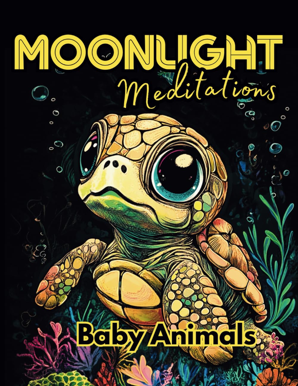 Moonlight Meditations Baby Animal Coloring Book: Cute Black Background Coloring Book with Adorable Baby Animals for Teens and Adults (Moonlight ... Background Coloring Books for Relaxation)
