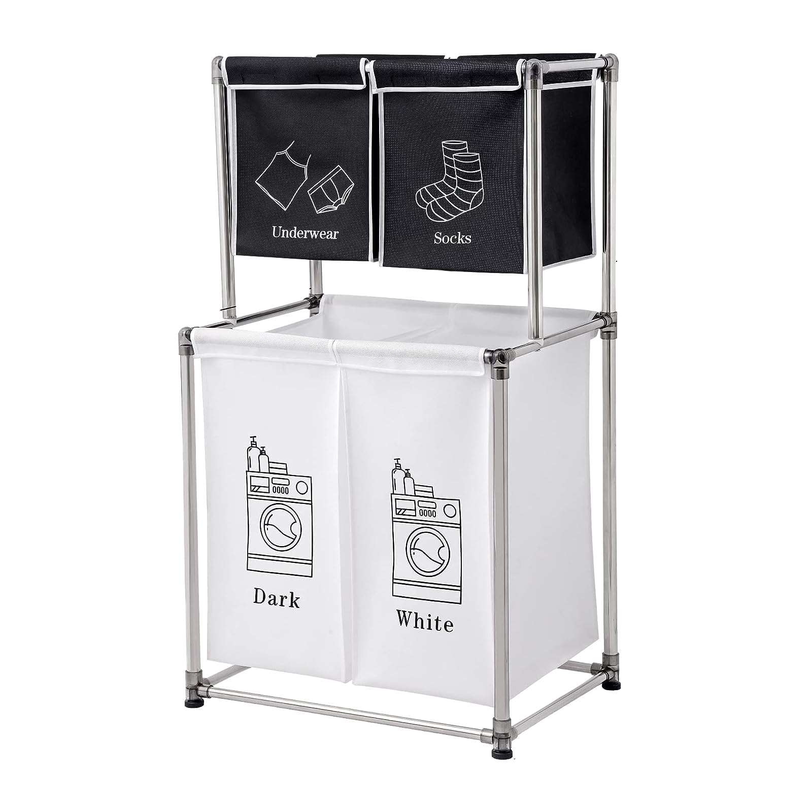 TazweeqLaundry Hampe,Laundry Sorter 4 Sections with 2-Tier Design, Rolling Laundry Hamper for Efficient Dirty Clothes Organization, Laundry Basket with Large Capacity and 4 Removable Bags