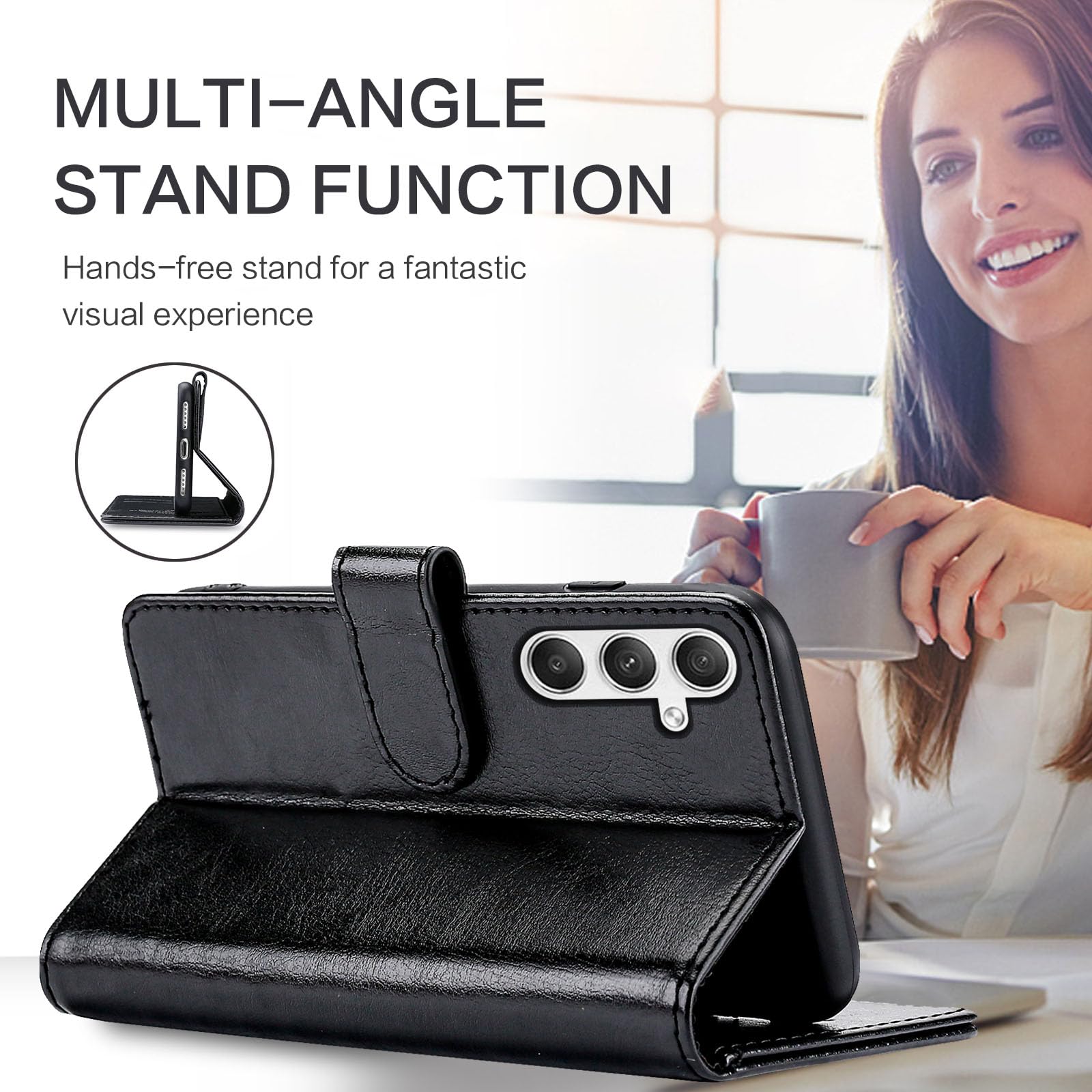 FMPCUON Etui do Samsung Galaxy A15, skórzane etui Galaxy A15, etui z klapką premium ze skóry PU, z zatrzaskiem magnetycznym do Samsung Galaxy A15, czarny