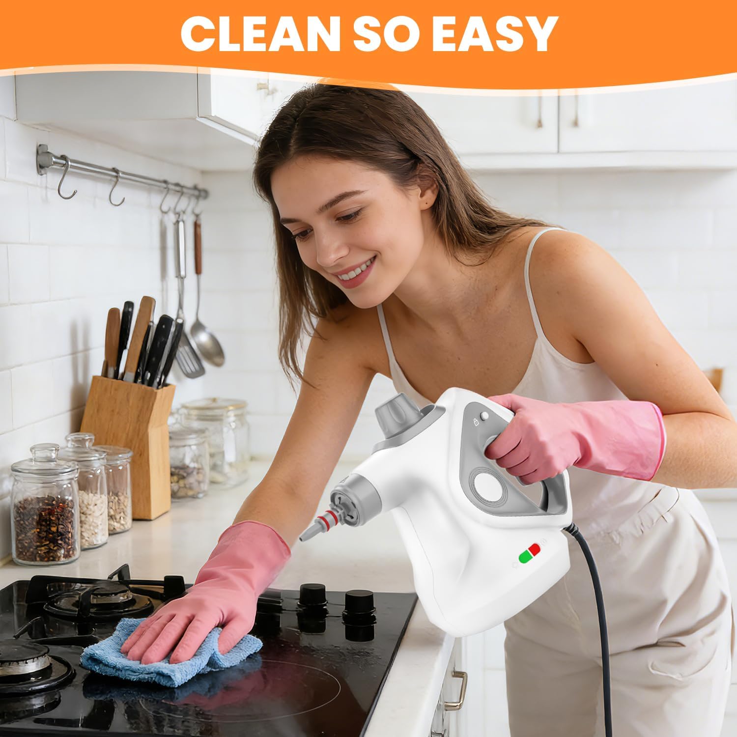 Handheld Steam Cleaner for Home, Pressurized Portable Steamer for Cleaning with 15 Accessories for Multi-Surface Cleaning, Floors, Tiles, Grout, Kitchen, Bathroom, Couch & Car(Grey Cap&Grey Handle) - Image 8