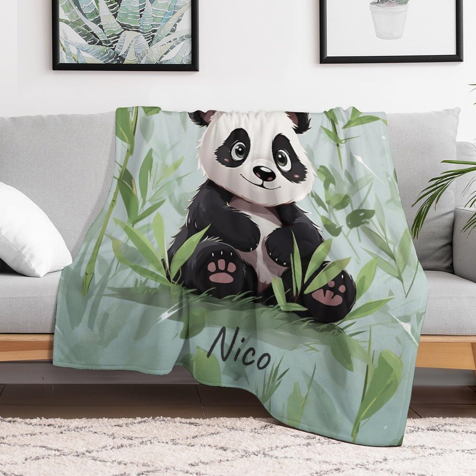 Custom Panda Flannel Fleece Throw Blanket 50x60 Inch Soft Cozy Throws for Couch Sofa Bed Farmhouse Blankets Comfort Decorative Bedtime Blanket Lightweight All Season Easy Care