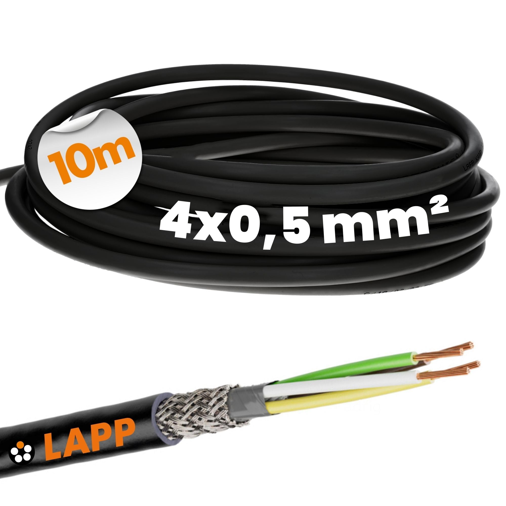 Lapp 1030519 LiYCY Câble de Commande Blindé 4 x 0,5 mm² - Signal et Données UV-Résistant pour l'Extérieur, LED et Soudure - Raccordement Noir