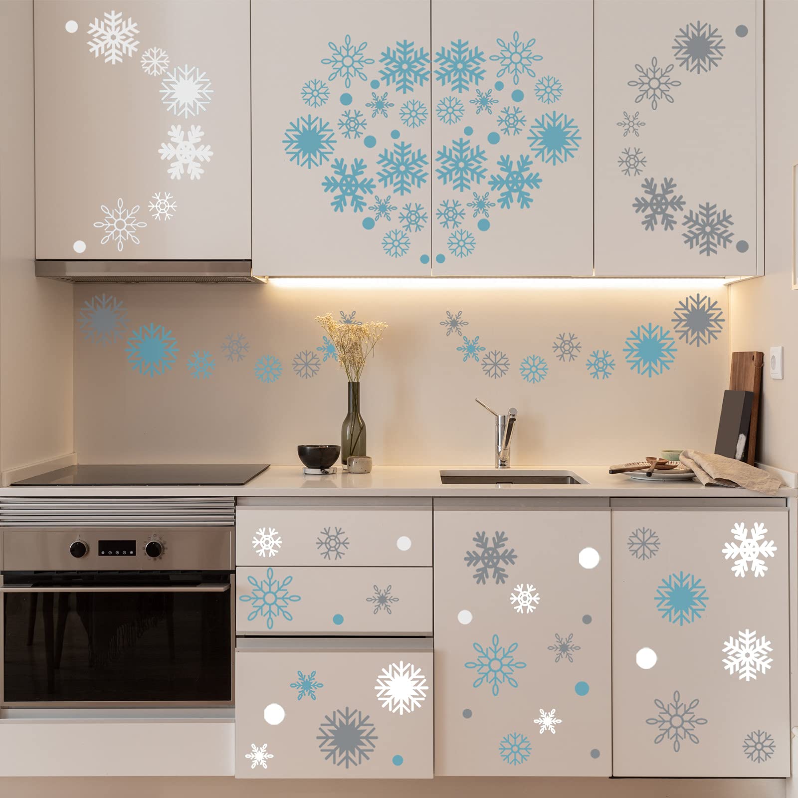 249 Stück Eiskönigin Raumdekoration, abziehen und aufkleben, Weihnachtsdekoration, weiße Schneeflocken, Wandaufkleber, abnehmbare Winter-Wanddekoration, Fenster-Aufkleber für Weihnachtsfeiern