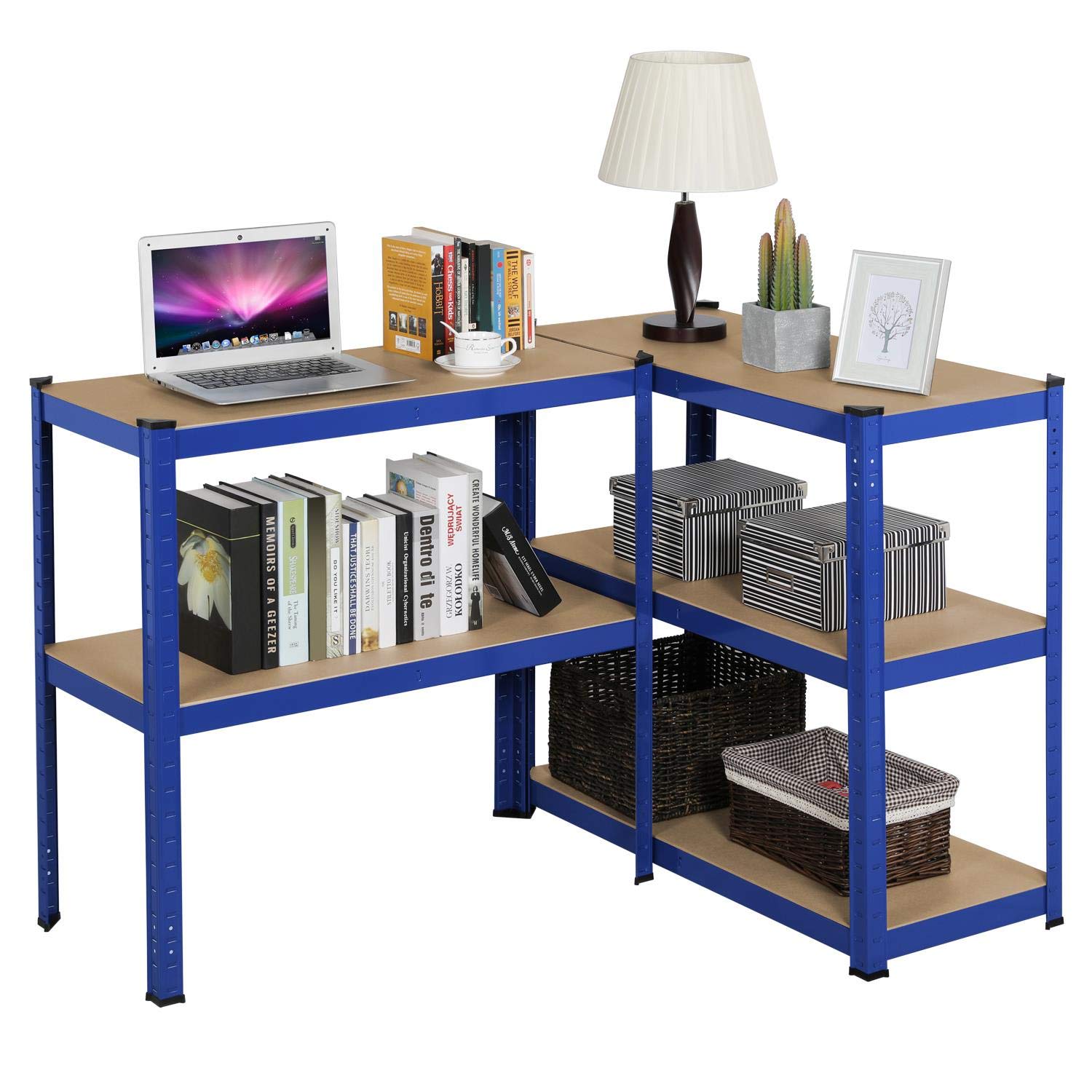 Yaheetech Estantería Metálica de Almacenaje 180x90x40cm Estanteria Trastero de 5 Niveles Estante de Almacenamiento para Garaje Taller sin Tornillos Carga de 875 kg Azul