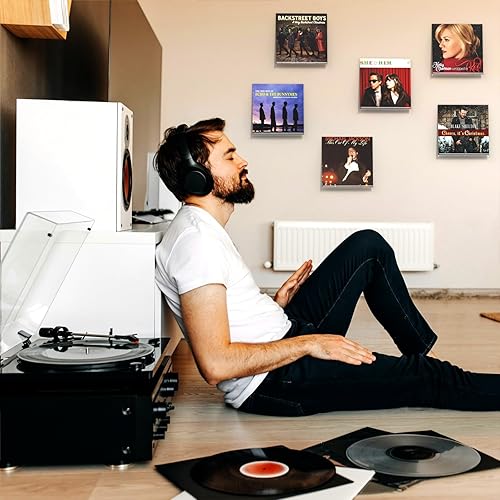 Miniatura 6 de NIUBEE Soporte de pared para discos de vinilo transparente sin taladro, paquete de 6 soportes acrílicos para discos de pared, estante de pared para