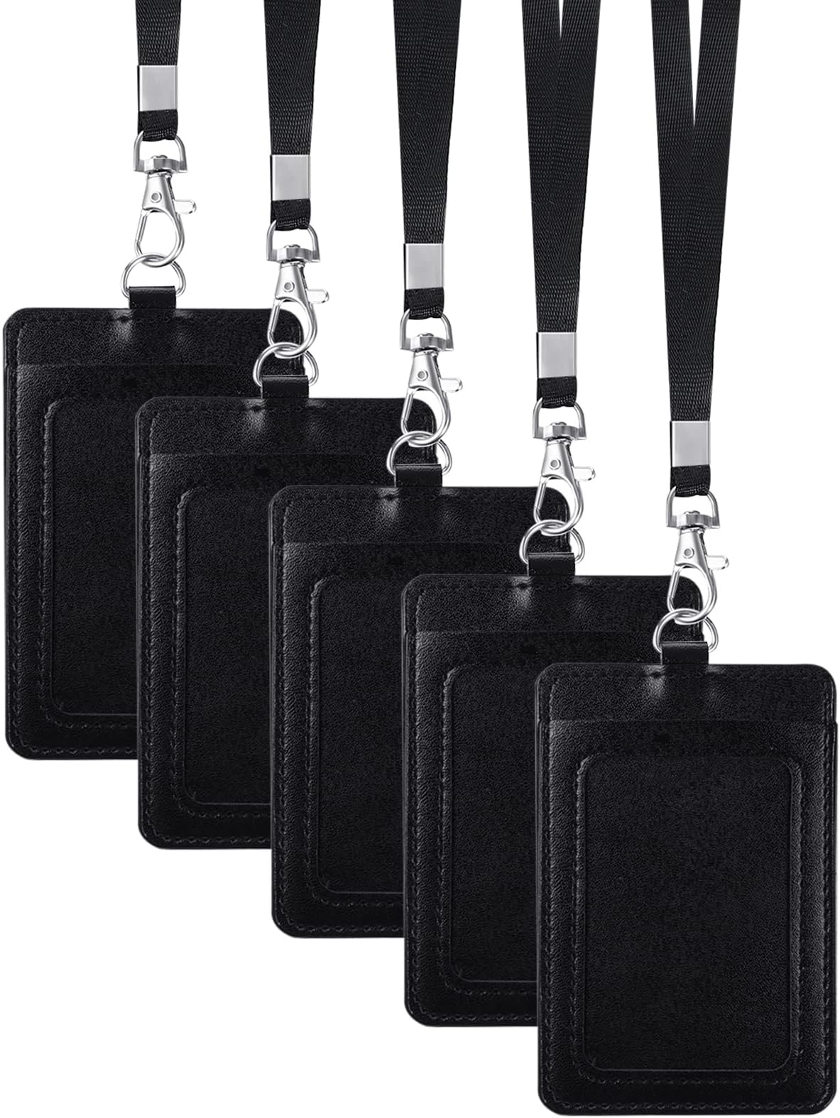 Teskyer Porta Badge, Porta Badge Da Collo, 2 Slot Per Carte, In Pelle PU, Verticale Porta - Foto 10