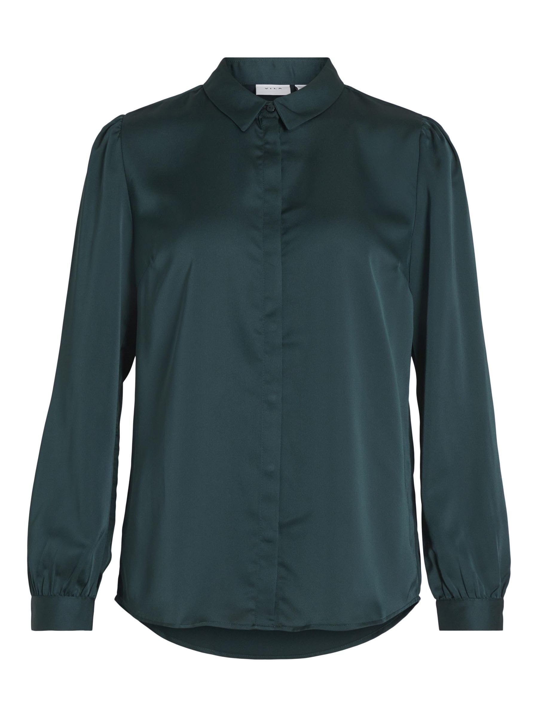 Vila Versatile Satin L/S Shirt – Noos, Ponderosa Pine, 10