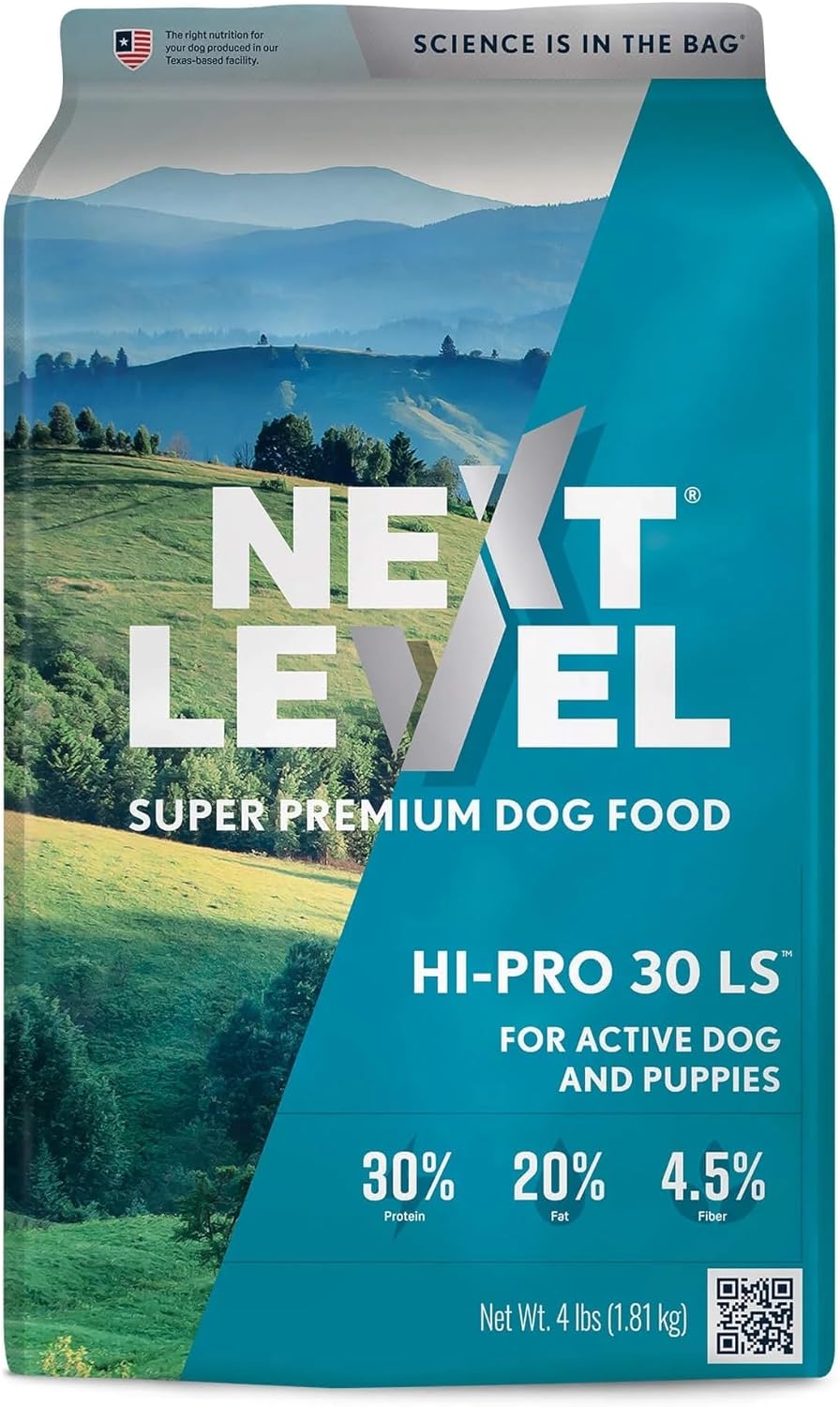 (Bidding on 8)Next Level Super Premium Dog Food – HI-PRO 30 LS™ – Dry Kibble for Dogs for All Life Stages All Breeds – 30% Protein, Gluten Free Grains - High Energy and Active Dogs & Puppies 4 Pound (Pack of 1)