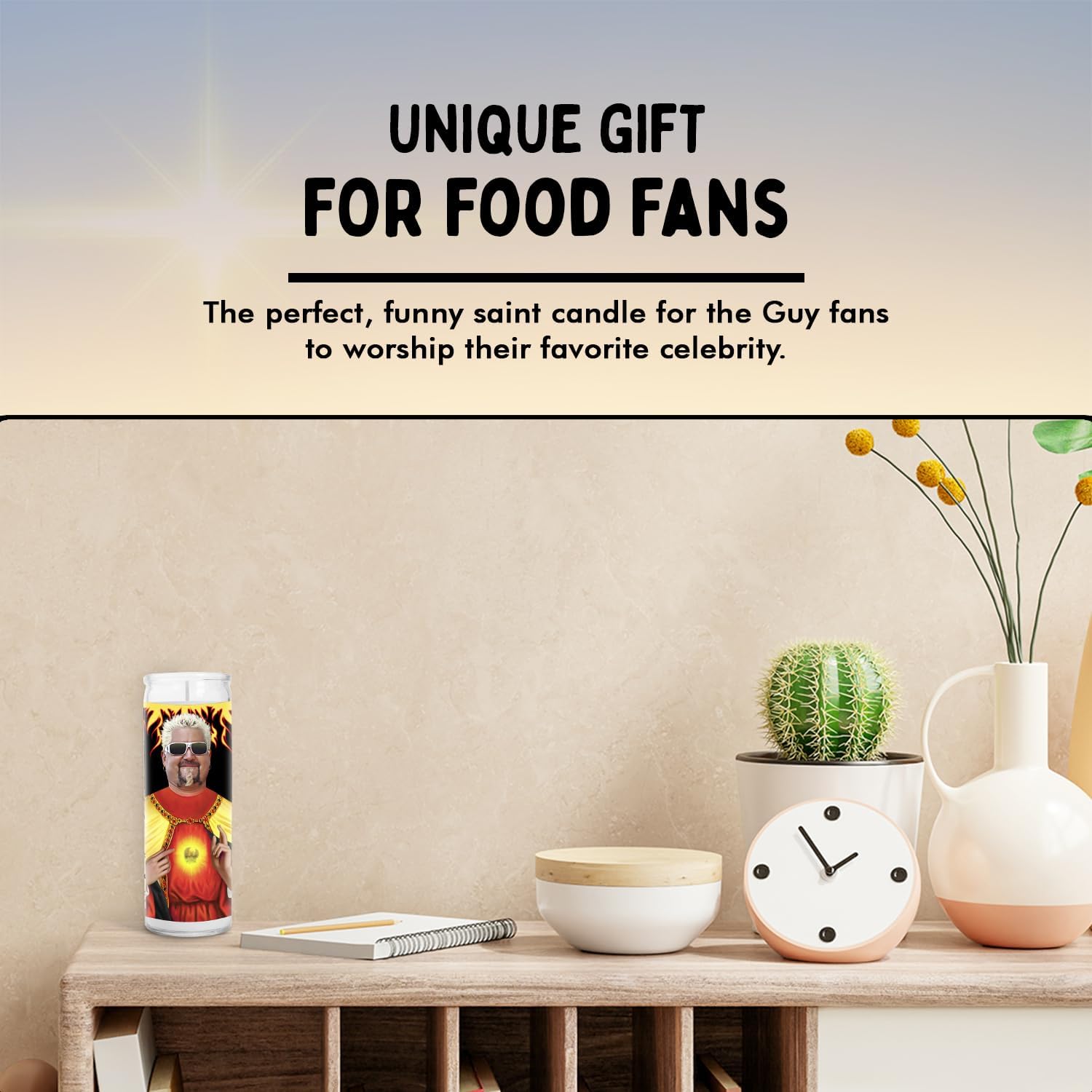 Guy F Celebrity Glass Jar Candle – Unscented Handmade Soy Wax Votive Candle – Unique Gift for Fans of Drive-Ins Show & Food Diners Lovers – Home Decor Collectible for Living Room & Office – 8 Inch