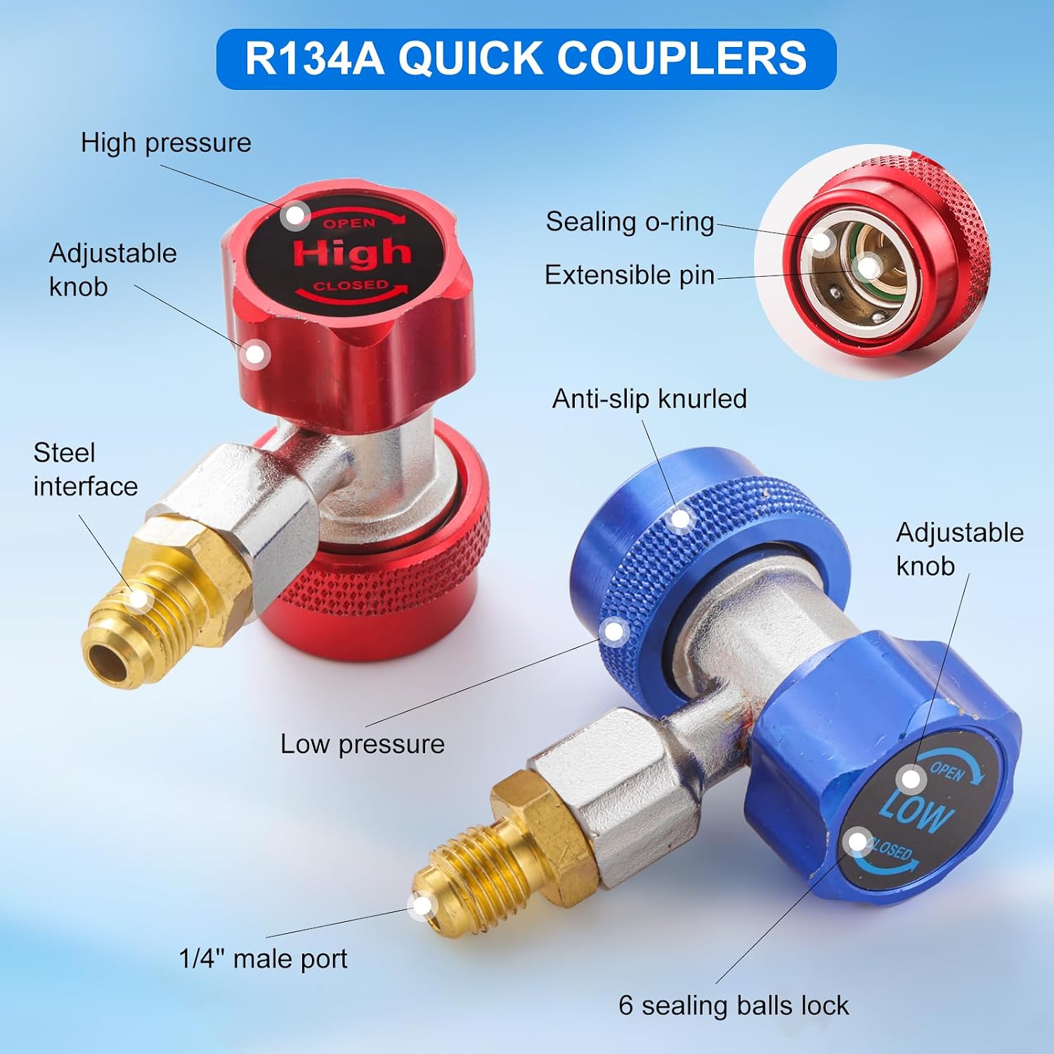 R134A Refrigerant Charging Hose Kit with 1/4’’ Female for R410A R134A R22