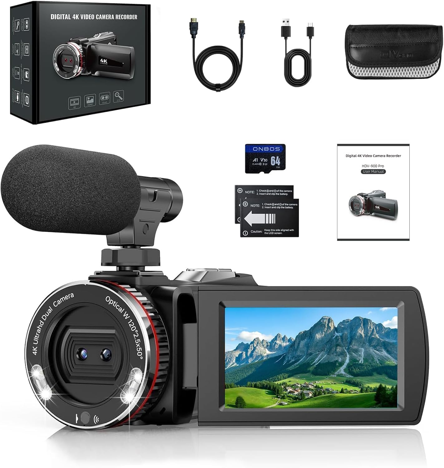 camcorder 4k 60fps 21x zoom 64mp vlog caméra