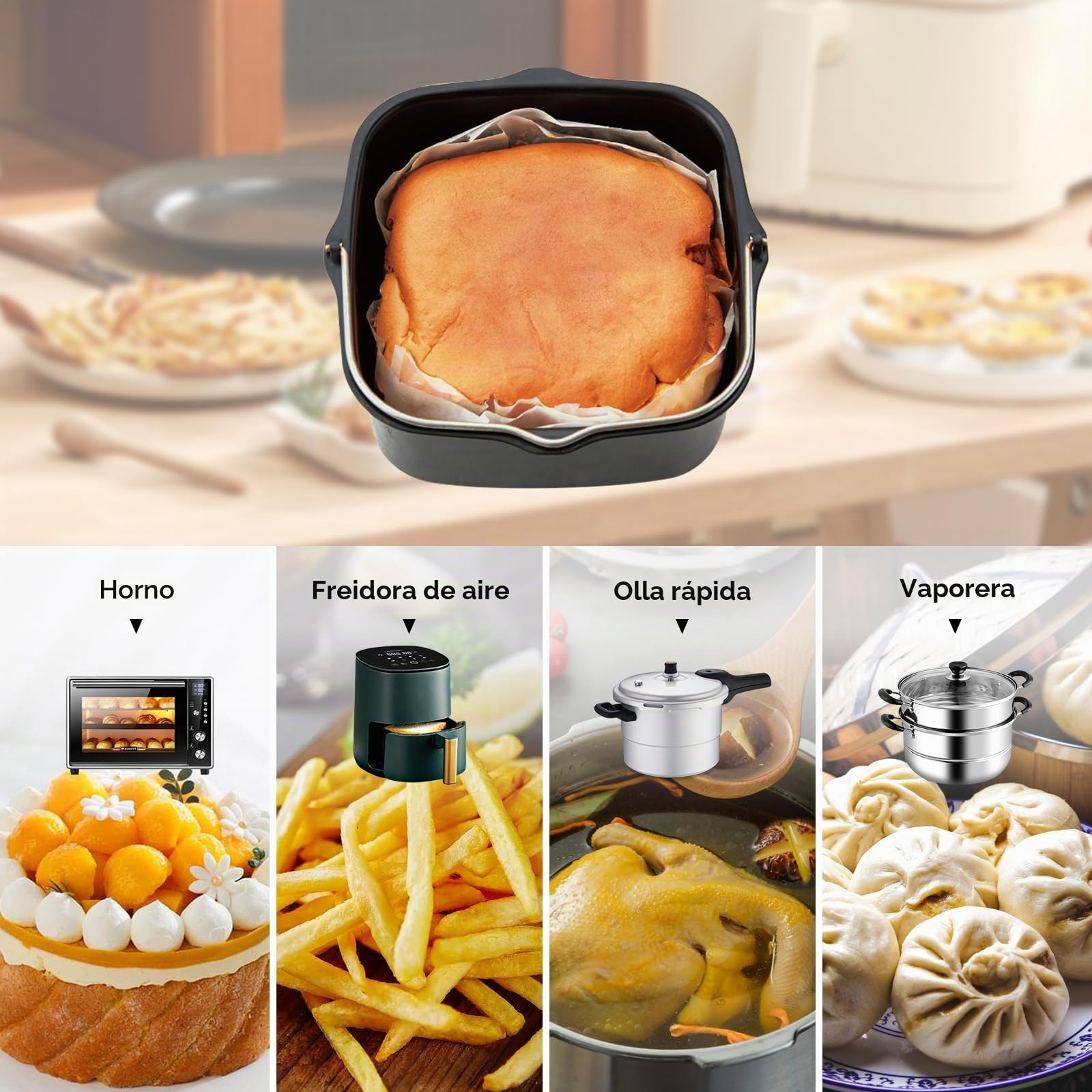 Barril para Pasteles, Molde para Pasteles de Hierro Accesorios para Freidora de Aire, Capacidad Grande con Mango, Fácil de Limpiar, Apto para Lavavajillas, para HD9925 HD9860 HD9905 01, 22cm