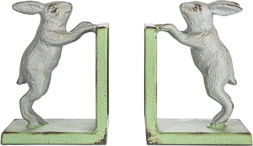 Miniatura 5 de Creative Co-Op Sujetalibros decorativos de metal fundido de 2 tonos, verde y gris, juego de 2