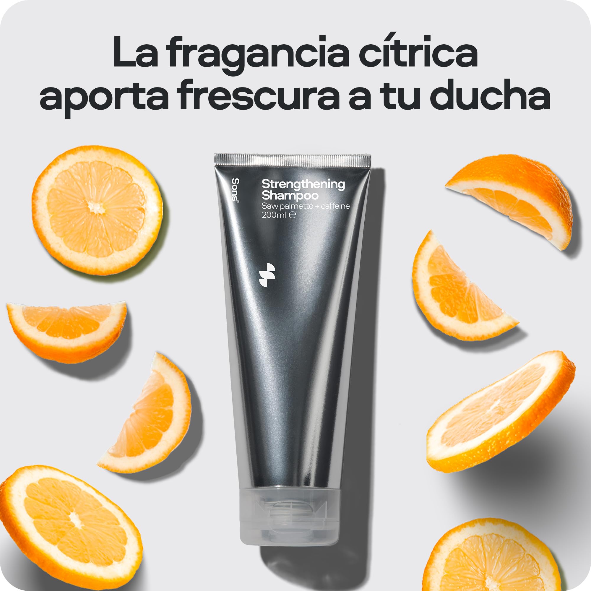 Sons Champú Crecimiento Cabello Hombres 200ml Bloqueador DHT Fórmula Engrosante Saw Palmetto Aceite Argán Cafeína Romero