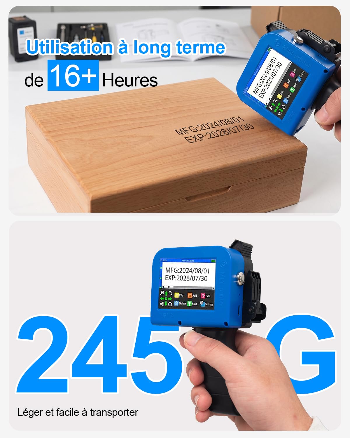 Imprimante à Jet d'Encre Portable 42ML Cartouche Séchage Ultra-Rapide 1-4 Lignes Hauteur 2-12.7mm Machine de Codage