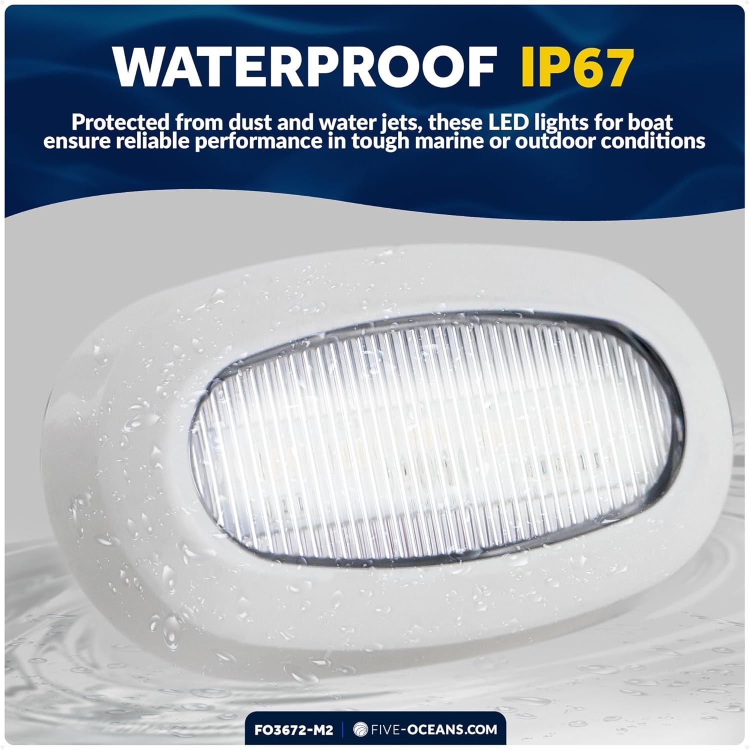 Five Oceans Oblong LED Courtesy Light, Cool White, IP67 Waterproof, 12V, 2-Pack Marine Lights for Boat Interior, Deck, Cockpit, Pontoon, Yacht, Sailboat, RVs - FO3672-M2
