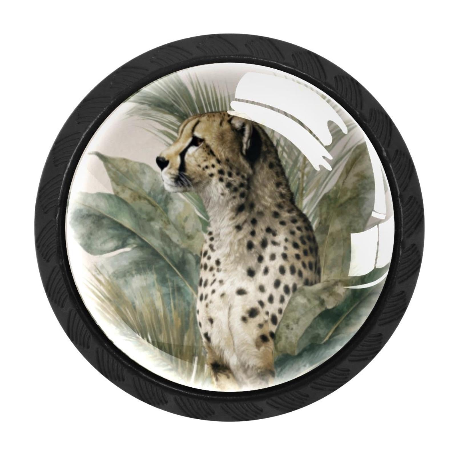 CHENZZZZ 4 Pieces Kitchen Cabinet Knobs Cheetah and Palm Leaves (8) Drawer Knobs Dresser Knobs Drawer Pulls Door Knobs Dresser Drawer Handles Knobs for Dresser Drawers
