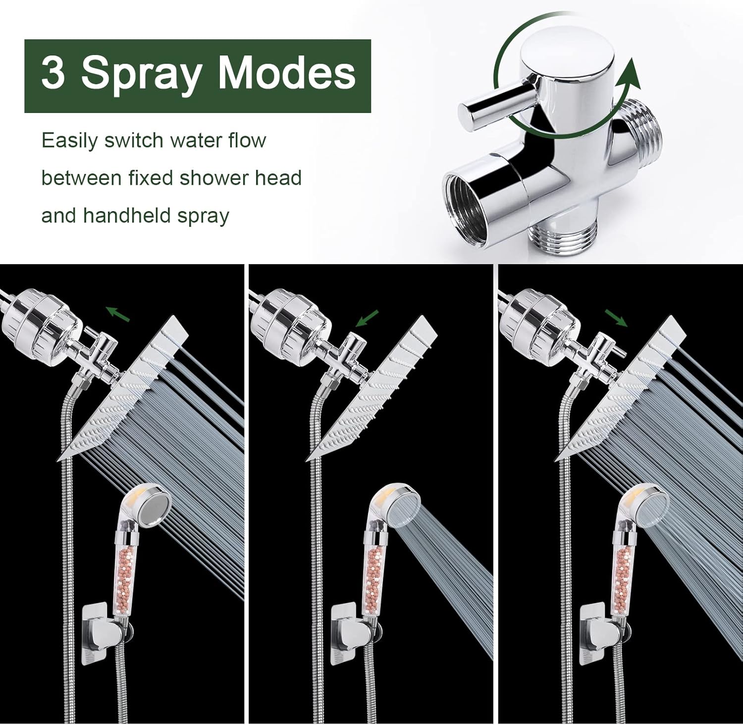 HarJue Filter Shower Head, High Pressure ShowerHead with Filter Combo for Hard Water, Remove Chlorine Fluoride and Harmful Substances- 1 Replaceable Filter Cartridge（8 Inch, Chrome） - 