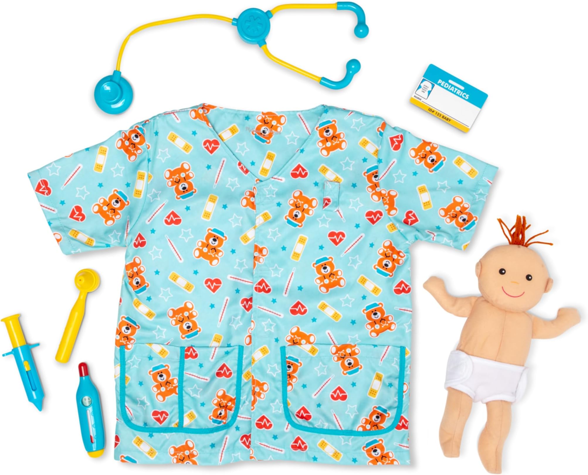 Melissa & Doug Pediatric Nurse Role Play Costume Set – Pretend Play Dress-Up Outfit with Scrubs, Stethoscope, Thermometer, Syringe & Accessories – Imaginative Play for Kids Ages 3+ | MD8519