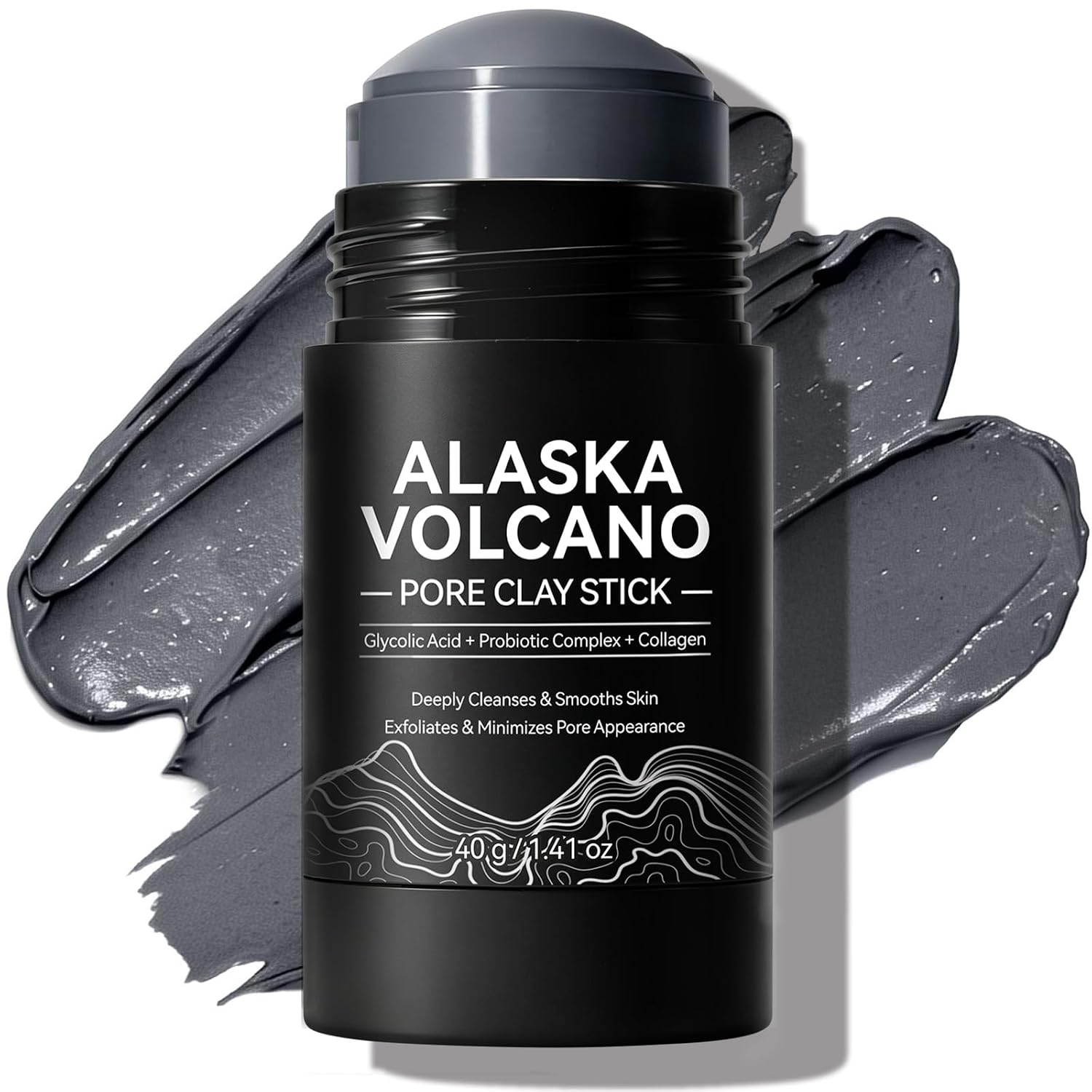 Daiasns Clay Mask Stick for Face, Volcanic Clay, Charcoal & Glycolic Acid, Probiotic Complex & Collagen, Oil Control Clay Mask for Oily & Combination Skin, 40g