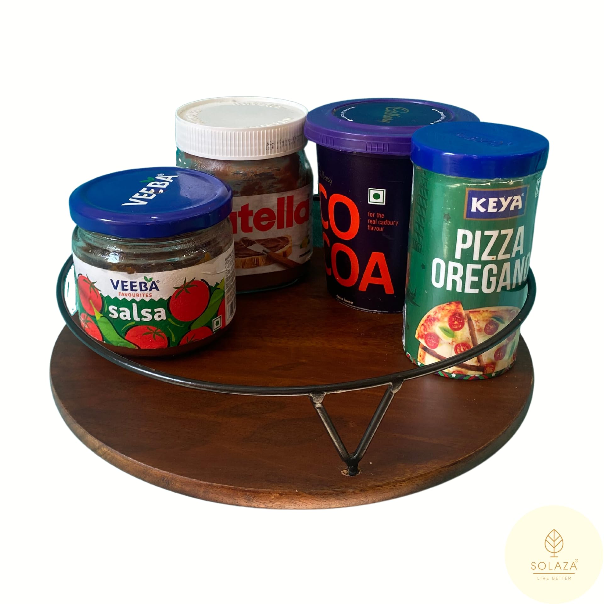 Solid Hard Wood Lazy Susan in Teak Finish Kitchen Turntable for Dining Tables and Cabinet Storage 10 Inch