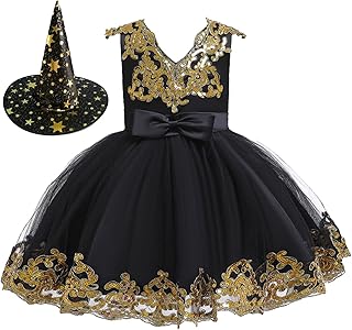 Crianças meninas vestido de desfile de halloween vestido de festa fantasia infantil vestido de princesa chapéu suéter vestido de criança，LIANLI (R标备案，跟卖后果自负)(Black,4-5 Years)
