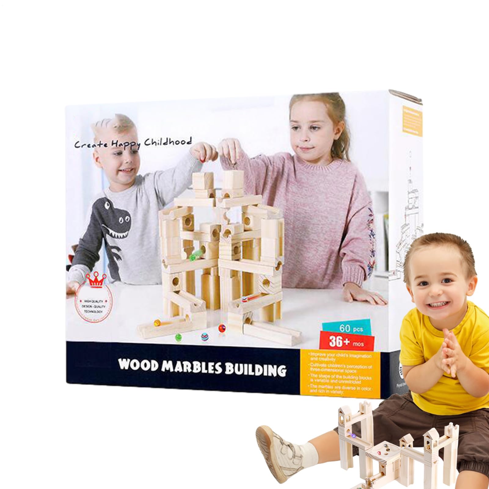 Drewniany Tor Dla Kulek Zabawkowych Gra Puzzle Zestaw Konstrukcyjny Do | Drewniany Tor Wyścigowy Z 60 Kulkami Dla Dzieci i Młodzieży Zabawka Edukacyjna STEM Prezent na Urodziny