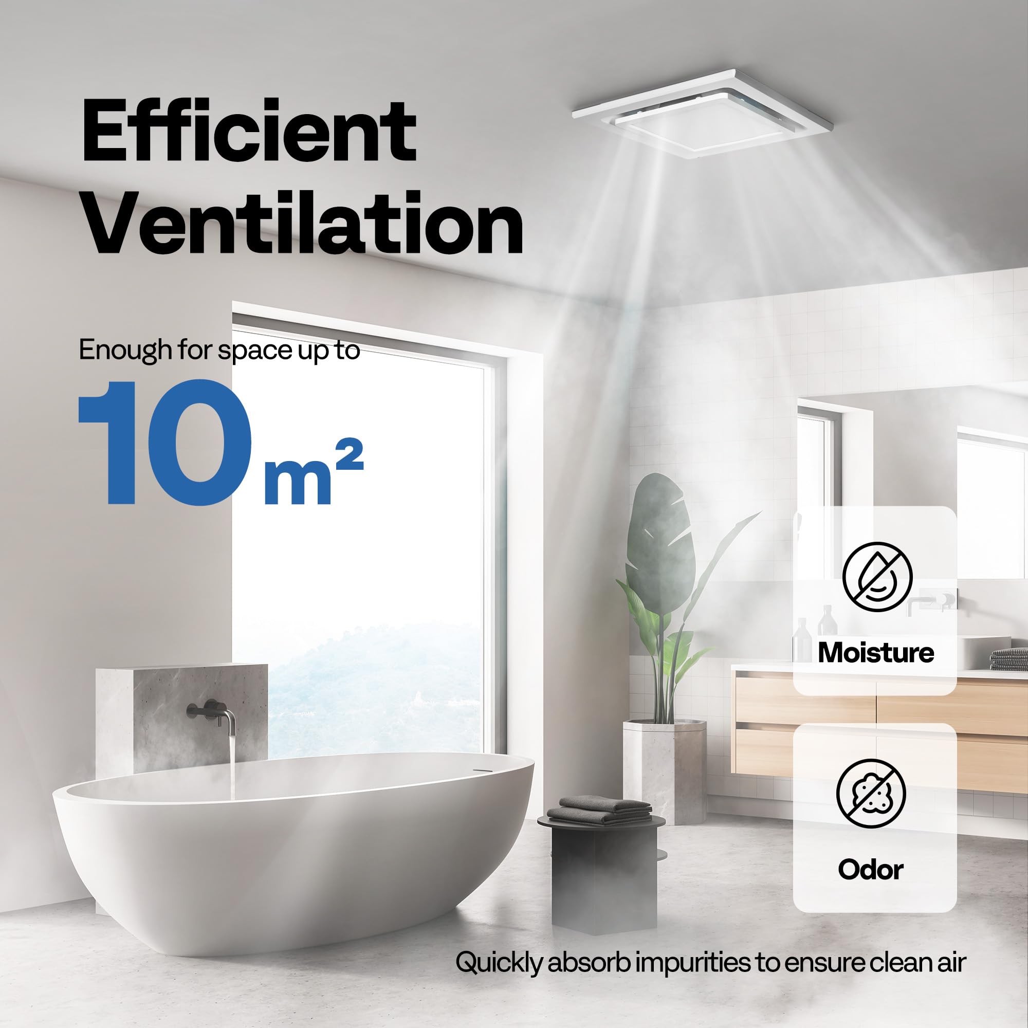VIVOHOME Wentylator Wyciągowy 280m³/h z 3 Trybami LED | Cicha Praca 1,2 Sone, Panel Sufitowy 300mm, Do łazienek, Toalet i Strychów