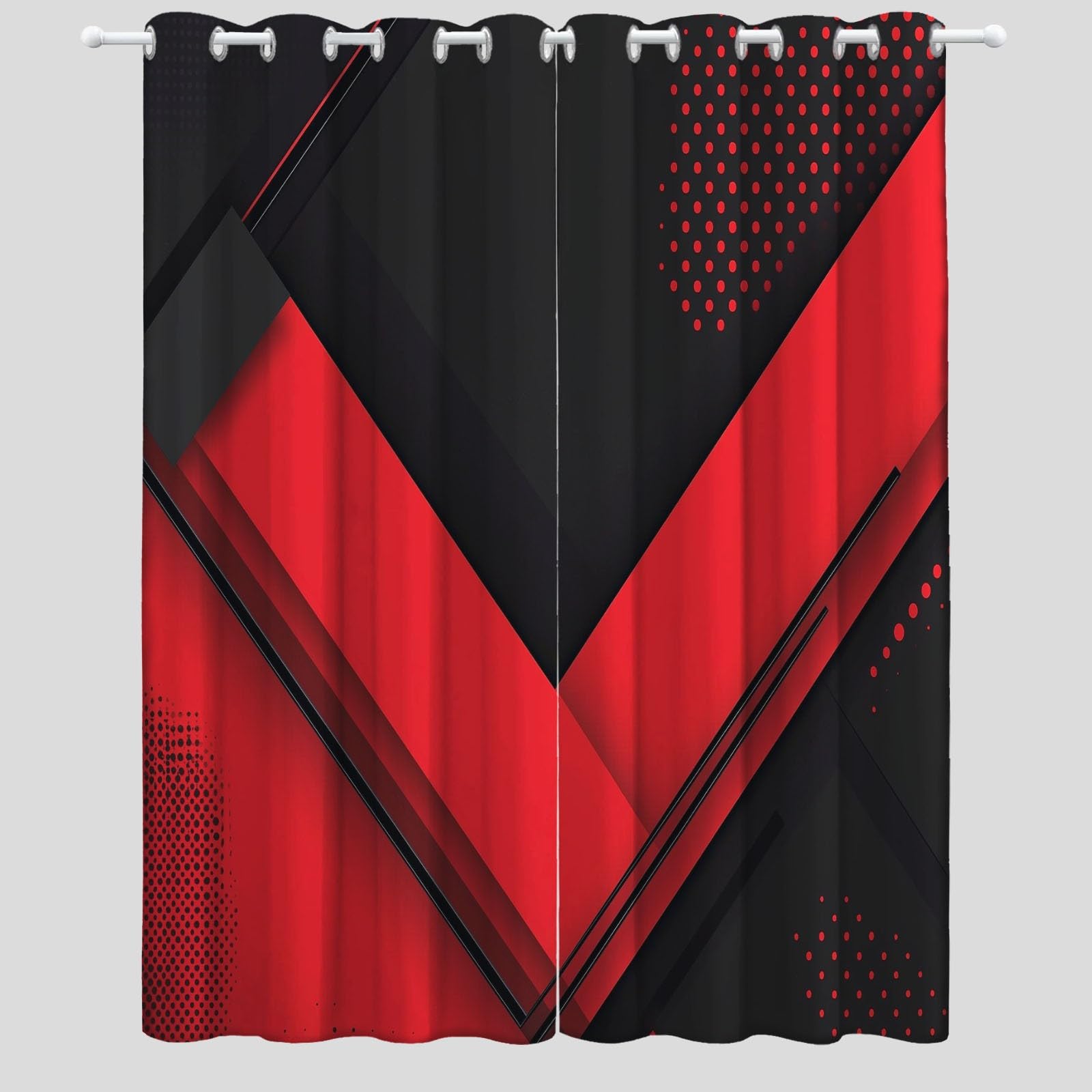 Rideaux Isolants 110L X 215H cm (2 Panneaux), Motifs Géométrie Abstraite Moderne, Tenture Opaque Gris Clair pour Grande Chambre Rouge Noir