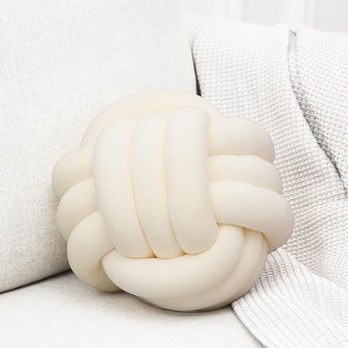 Petrella Knot Pillows Ball Round Throw Pillows Home Decor Cushion Decorative Aesthetic Throw Pillows，White 8inch