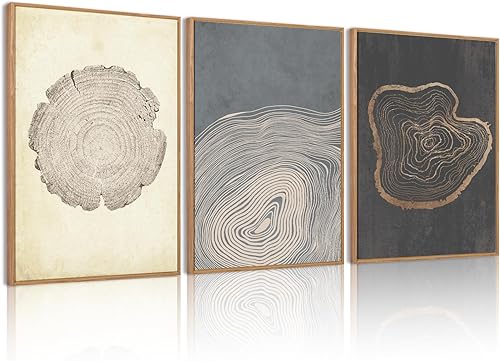 Lienzo abstracto enmarcado para pared, arte de pared de naturaleza moderna, 3 piezas de arte gris neutro para sala de estar, dormitorio, oficina, 16