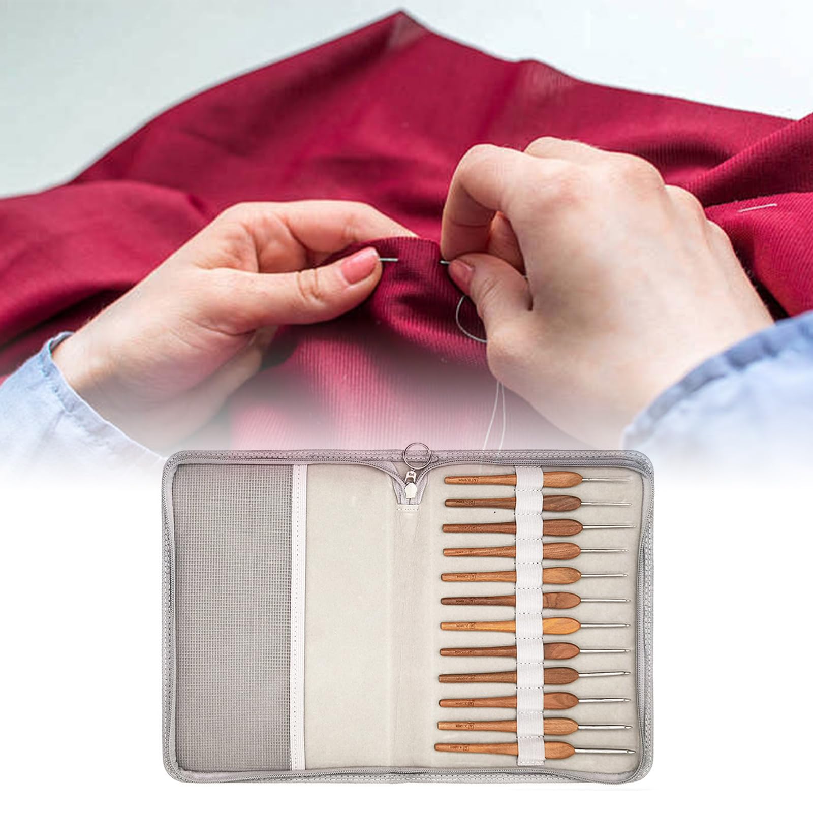 12 Stück ergonomische Häkelnadeln, 0, 9 mm–4, 0 mm, Holzgriff, Häkelnadel, Nadel für Anfänger, Bastler, Stricken, Pullover, Schal, Edelstahl mit Holzgriff