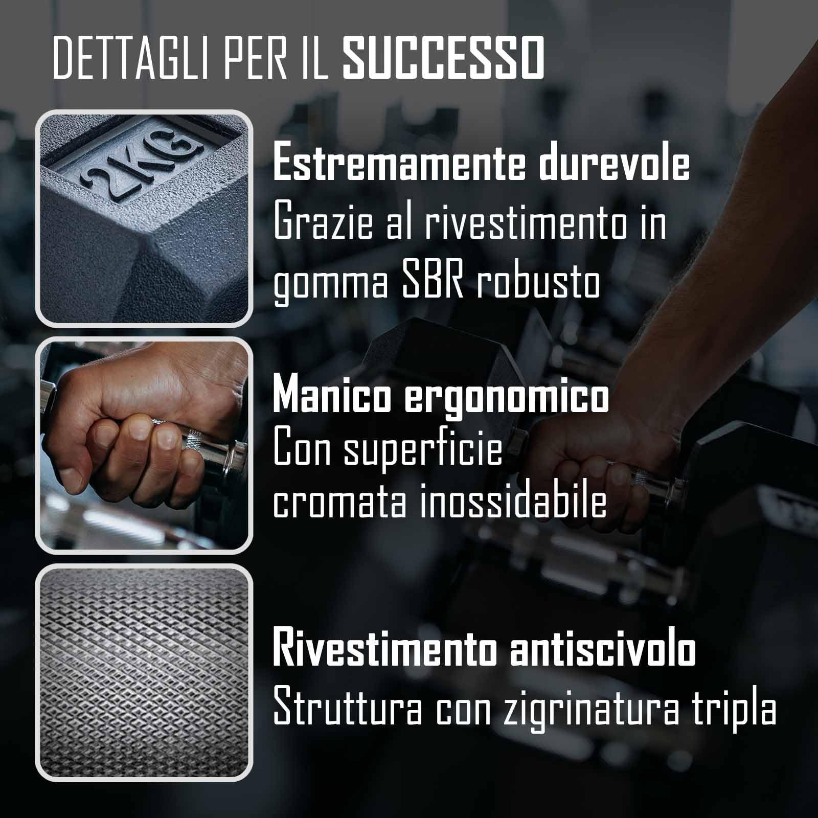 Strength Shop Manubri Palestra Anti-Roll (1-70kg), Pesi Palestra in Acciaio Temprato con Rivestimento in Gomma Resistente, Impugnatura Ergonomica, Dumbbells per Allenamento Completo del Corpo
