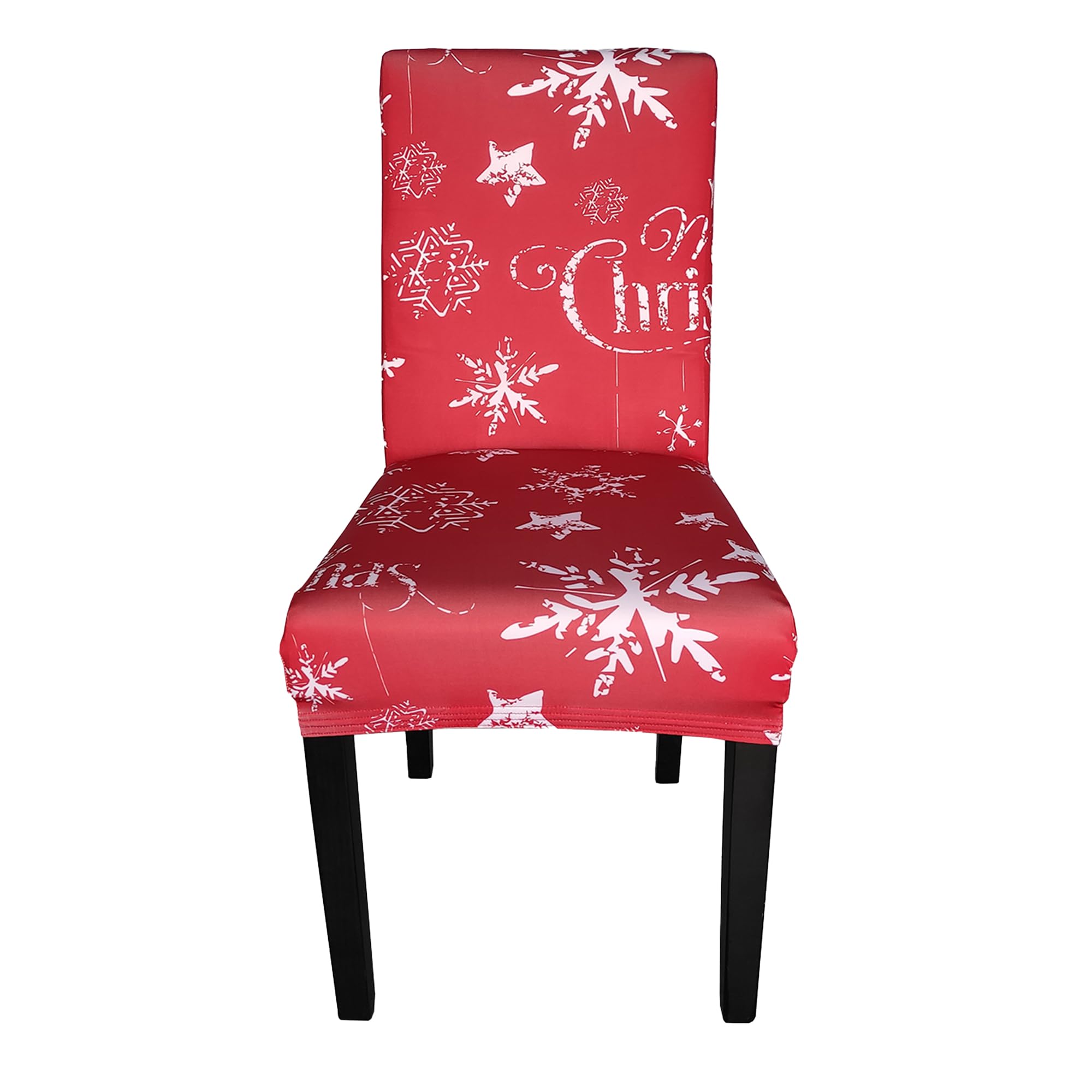 WedDecor Dining Christmas Chair Cover, Spandex Stretch Xmas Chair Seat Cover, Removable & Washable Chair Slipcover for Kitchen, Wedding, Banquet, Party, Highback Chair Protector, 1 Pc, Red Flakes