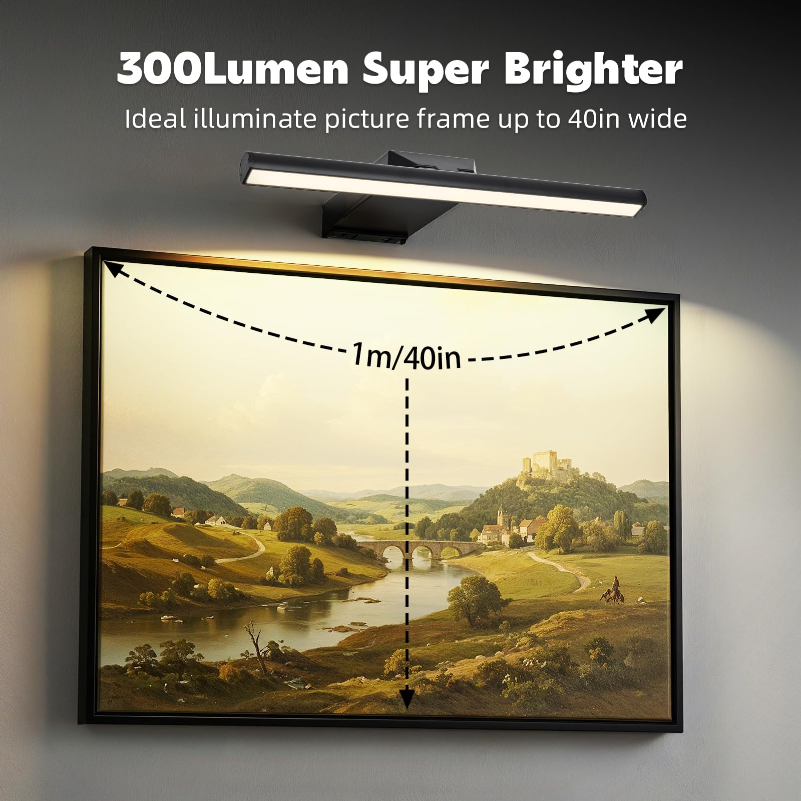 Bildbeleuchtung Kabellos, 10000mAh Akku Bilderleuchte 30cm Schwarz | LED Wandleuchte Innen mit Fernbedienung, Dimmbar 3 Farbtemperaturen, 4 Timer, CRI 95+, 300LM super hell Bilderlampe