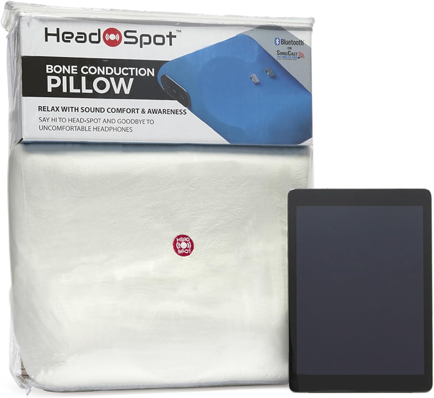 Head Spot SonicSilence Bone Conduction Pillow for Tinnitus Relief - Bluetooth Enabled, Comfort Design - White