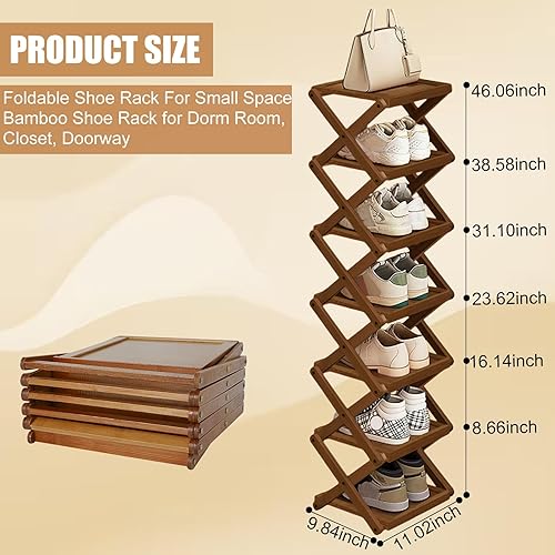 Miniatura 3 de Zapatero de bambú para entrada, práctico y práctico zapatero plegable, ahorra espacio y es fácil de instalar, adecuado para puertas, salas de estar