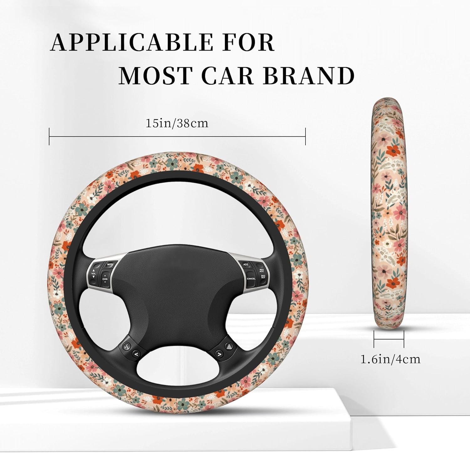 Retro Pigeon Flower Floral Steering Wheel Cover Universal Car Interior Accessories for Women Men 15 Inch Anti Slip Breathable Odorless Neoprene Decor Car SUV Sedan Vans Truck Protector - Image 2