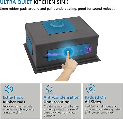 Miniatura 8 de Fulorni - Fregadero de barra de montaje inferior 23 pulgadas x 19 pulgadas, estación de trabajo de acero inoxidable calibre 16, fregadero de cocina
